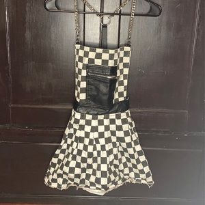 Black and white checkered mini flared dress